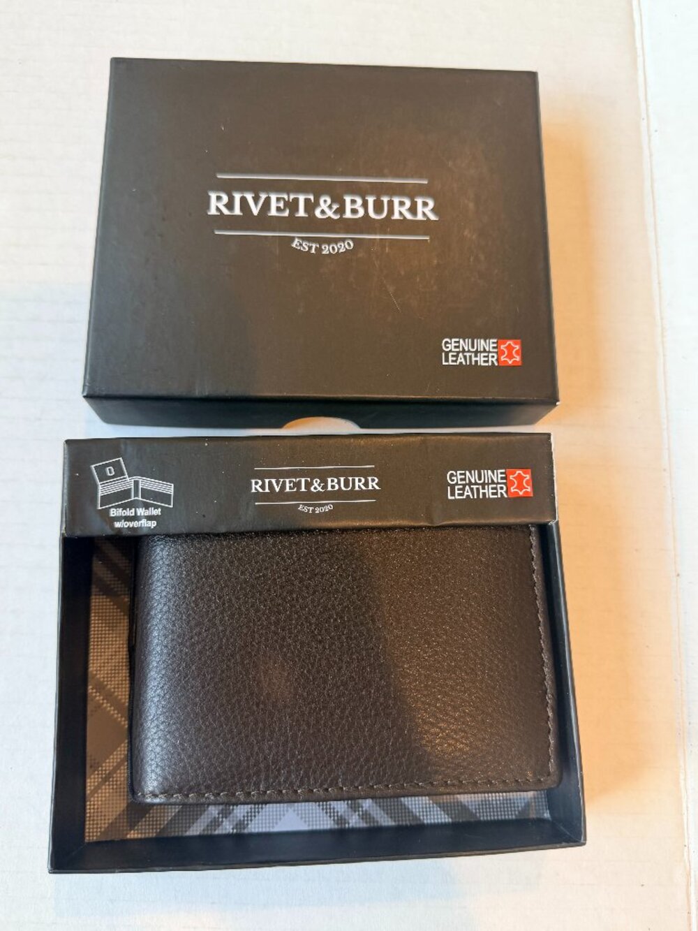 Rivet & Burr Men's Genuine Leather Bifold Wallet – Brand New with RFID Blocking